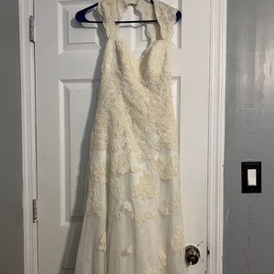Off white lace wedding dress with train